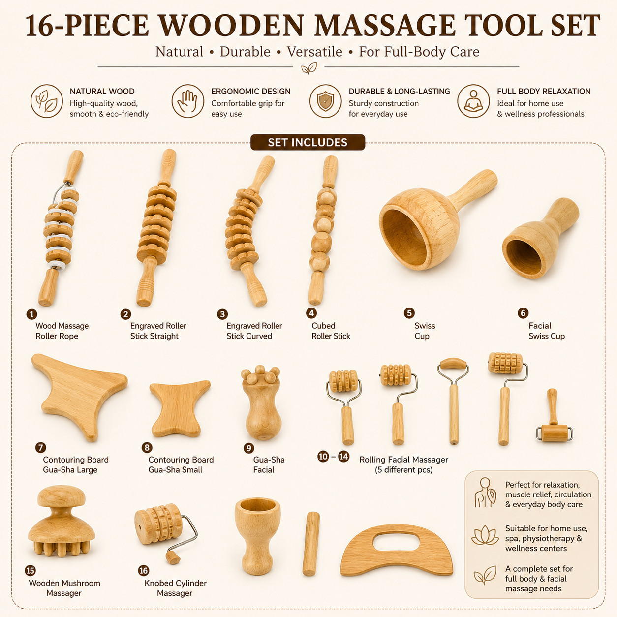Wooden Maderotherapy Set - 16 Pieces