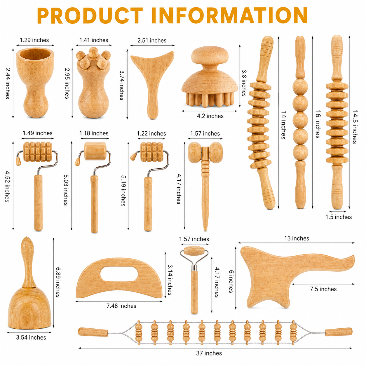 Wooden Maderotherapy Set - 16 Pieces